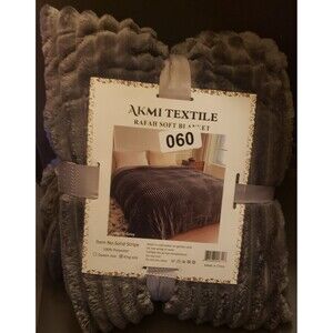 AKMI TEXTILE Rafah Soft Blanket King Size D. Gray Polyester Solid Stripe
